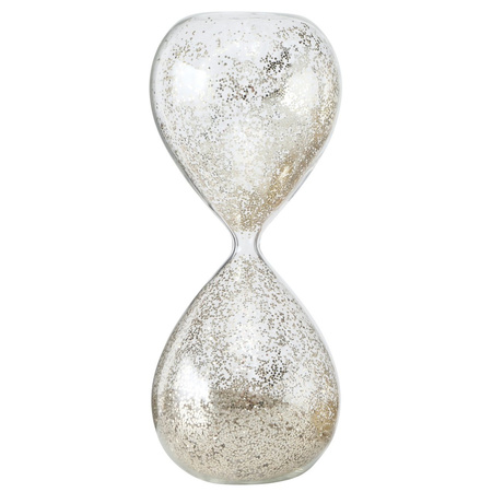 Decoratie zandloper glas zilveren glitters 16 cm