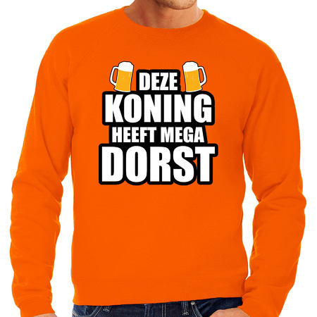 Deze Koning heeft mega dorst / bier sweater oranje voor heren - Koningsdag truien