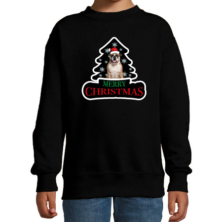 Christmas sweater British bulldog black for children - Xmas dogs sweater