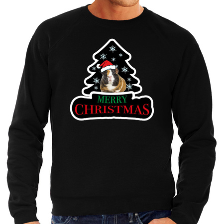 Dieren kersttrui cavia zwart heren - Foute Cavia knaagdieren kerstsweater
