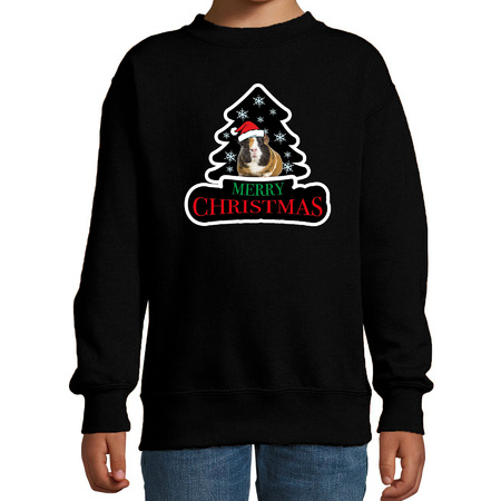 Dieren kersttrui cavia zwart kinderen - Foute Cavia knaagdieren kerstsweater