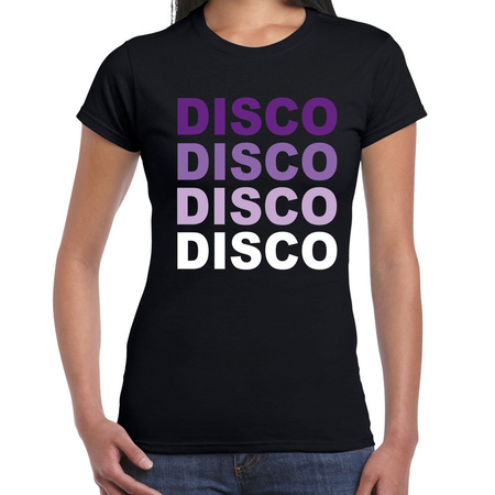 Disco feest t-shirt zwart voor dames 