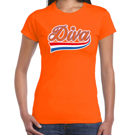 Diva sierlijke wimpel t-shirt oranje voor dames - EK/WK - Koningsdag shirts