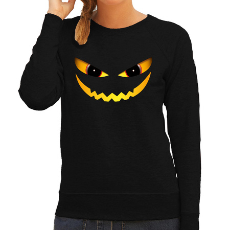 Duivel gezicht halloween verkleed sweater zwart voor dames