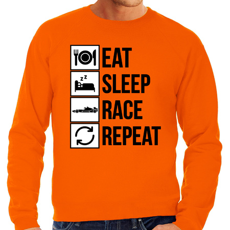 Eat sleep race repeat supporter / race fan sweater oranje voor heren
