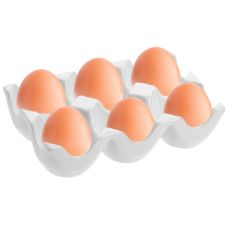 Eiertray/houder voor 6 eieren - wit - porselein - 15 x 10 x 36 cm
