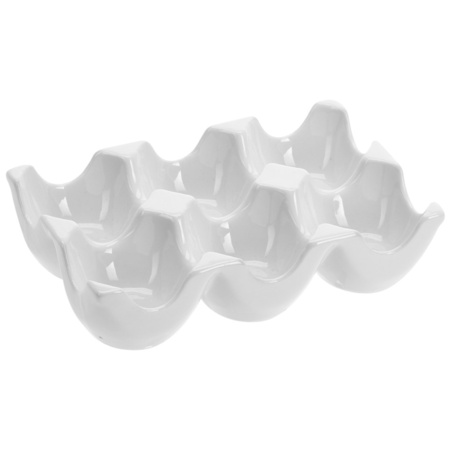 Eiertray/houder voor 6 eieren - wit - porselein - 15 x 10 x 36 cm