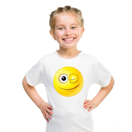 Emoticon t-shirt knipoog wit kinderen