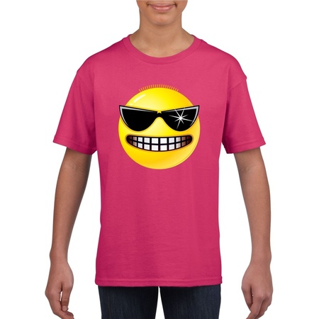 Emoticon t-shirt stoer roze kinderen