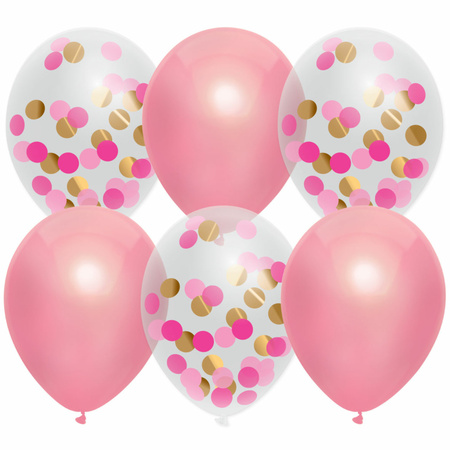 Geboorte versiering meisje - ooievaar geboorte bord - 77 cm hoog - 6x roze ballonnen
