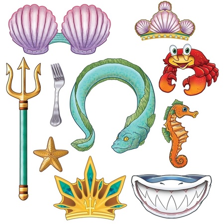 Photo prop set Mermaid - 10 pcs - double sided - theme party - photo booth