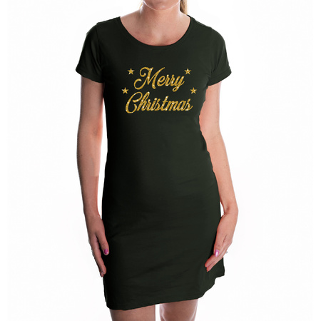 Fout  kerst jurkje Merry Christmas glitter goud op zwart voor dames - Kerst kleding / outfit