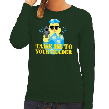 Fout paas sweater groen take me to your leader voor dames