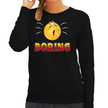 Funny emoticon boring sweater for women black