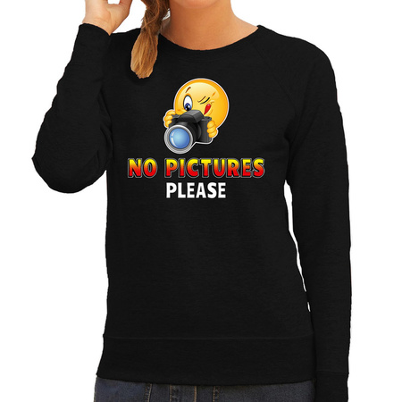 Funny emoticon sweater No pictures please zwart dames