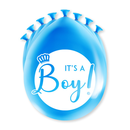 Geboorte versiering jongen - ooievaar geboorte bord - 77 cm hoog - 8x blauwe ballonnen