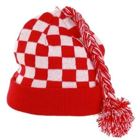Winter hat red/white checkered for adults