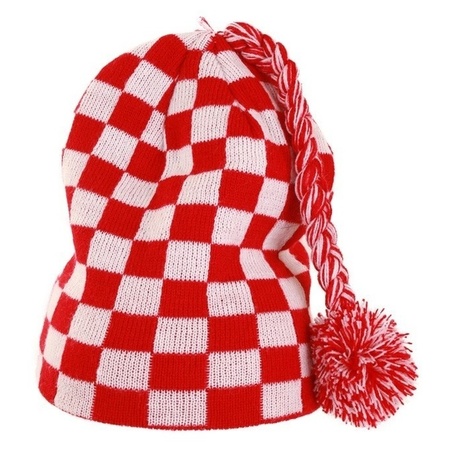 Winter hat red/white checkered for adults