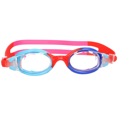 Gekleurde kinder zwembril 4-7 jaar rood/roze/blauw in opbergdoosje