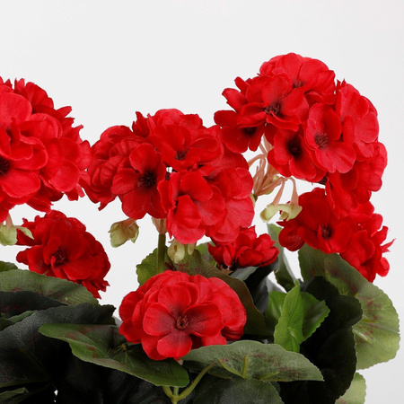 Geranium balkon kunstplant rood in keramieken pot L29 x B13 x H40 cm