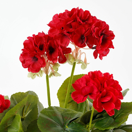 Geranium kunstplant rood in keramieken pot H34 x D20 cm