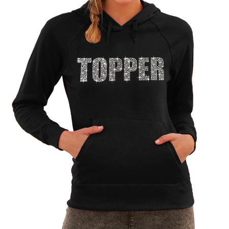 Glitter foute trui hoodie zwart Topper glitter steentjes voor dames - Capuchon trui