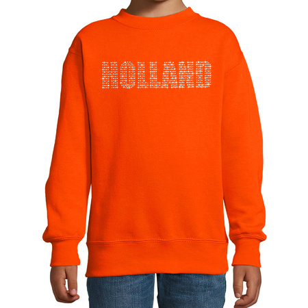 Glitter Holland sweater oranje rhinestone steentjes voor kinderen Nederland supporter EK/ WK