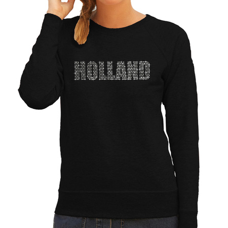 Glitter Holland sweater zwart rhinestone steentjes voor dames Nederland supporter EK/ WK