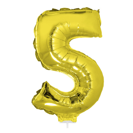 Inflatable gold foil balloon number 65 on stick