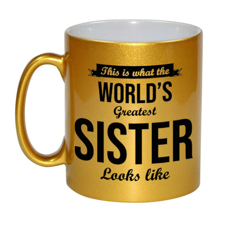 Worlds Greatest Sister gift coffee mug / tea cup gold 330 ml