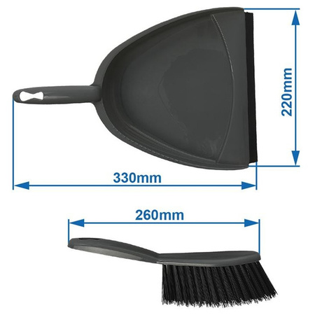 Grey dustpan and can set plastic 22 x 33 cm