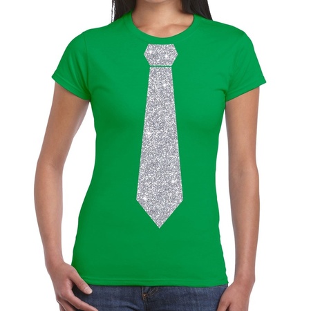 Green t-shirt with tie in glitter silver women 