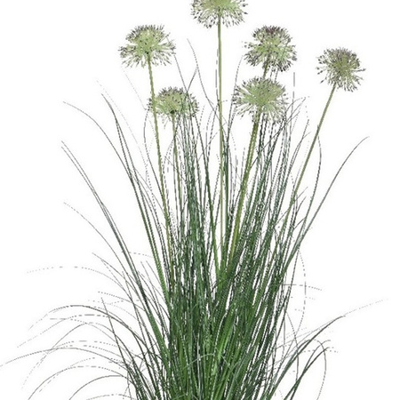 Groene/paarse Allium/sierui kunstplant 90 cm in zwarte pot