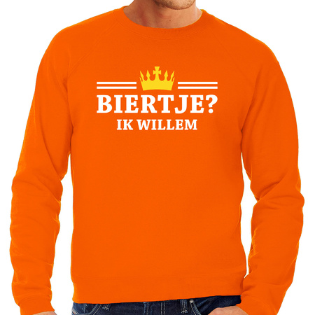 Grote maten Biertje ik Willem sweater oranje voor heren - Koningsdag truien