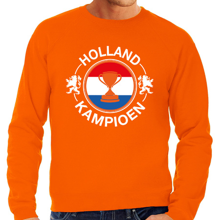Grote maten oranje sweater / trui Holland / Nederland supporter kampioen met beker EK/ WK heren