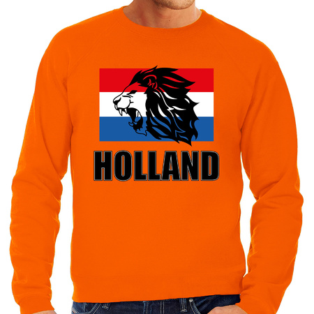 Plus size orange supporter sweater Holland with lion and dutch flag for men