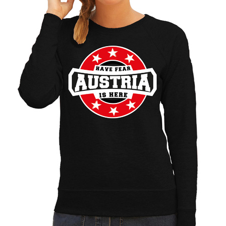 Have fear Austria is here / Oostenrijk supporter sweater zwart voor dames
