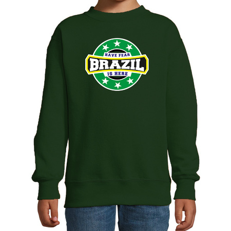 Have fear Brazil is here / Brazilie supporter sweater groen voor kids