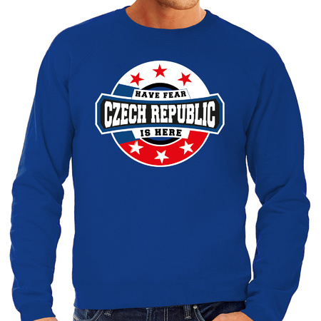 Have fear Czech republic is here sweater voor Tsjechie supporters blauw voor heren