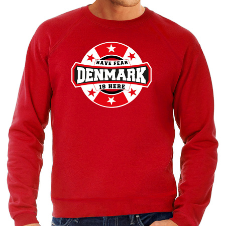 Have fear Denmark is here / Denemarken supporter sweater rood voor heren