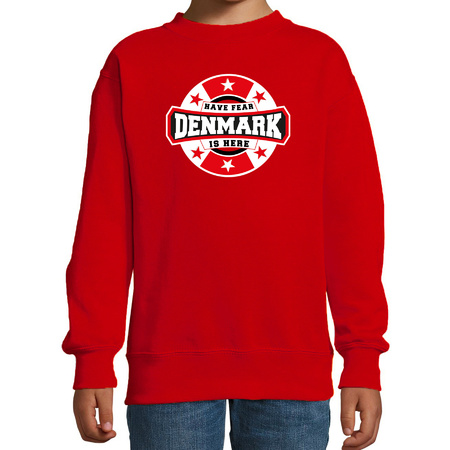 Have fear Denmark is here / Denemarken supporter sweater rood voor kids