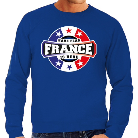 Have fear France is here sweater voor Frankrijk supporters blauw voor heren