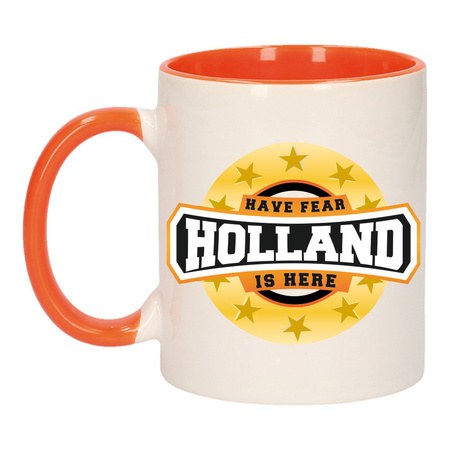 Have fear Holland is here mok/ beker oranje wit 300 ml