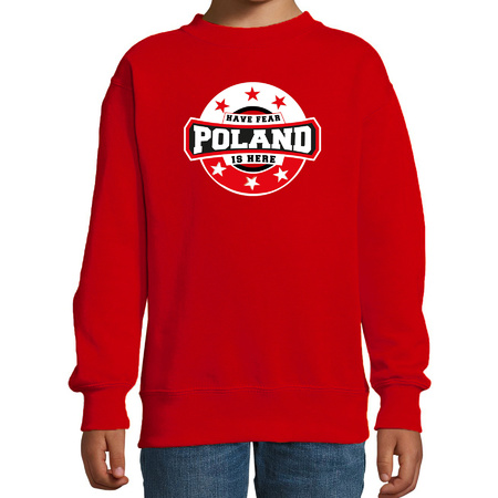 Have fear Poland is here / Polen supporter sweater rood voor kids