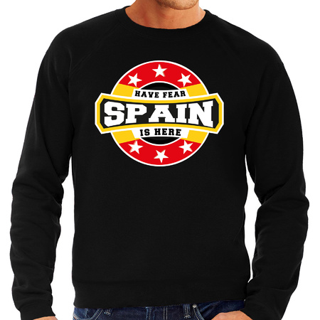 Have fear Spain is here sweater voor Spanje supporters zwart voor heren