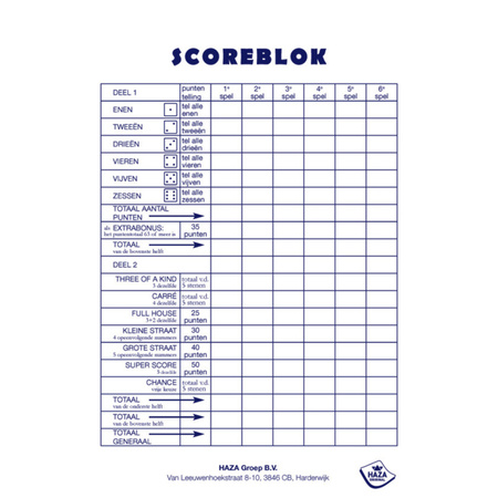 1x Score blocks Yahtzee 250 sheets
