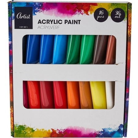 Hobby/knutsel acrylverf in 16 kleuren 36 ml