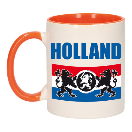 Holland met vlag en leeuw mok/ beker oranje wit 300 ml