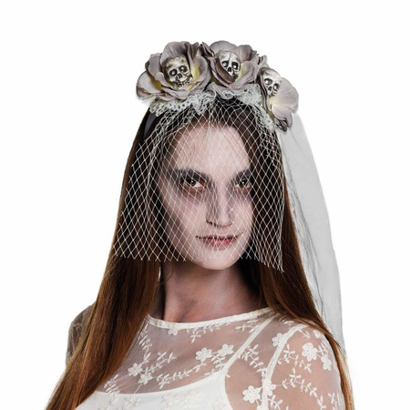 Horror bruid/zombie haarband/diadeem met sluier voor volwassenen