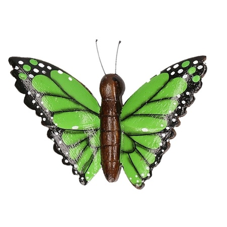 2x Wooden magnet butterfly green and pink